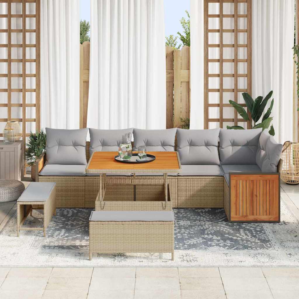 Havesofa Sæt 11 stk. 9-Antal sæder Beige og lys grå polyrattan