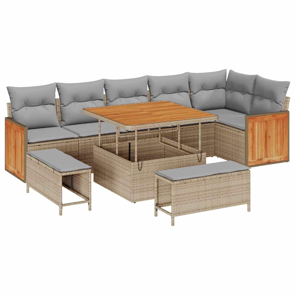 Havesofa Sæt 11 stk. 9-Antal sæder Beige og lys grå polyrattan