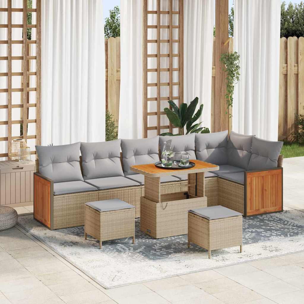 Havesofa Sæt 11 stk. 7-Antal sæder Beige og lys grå polyrattan