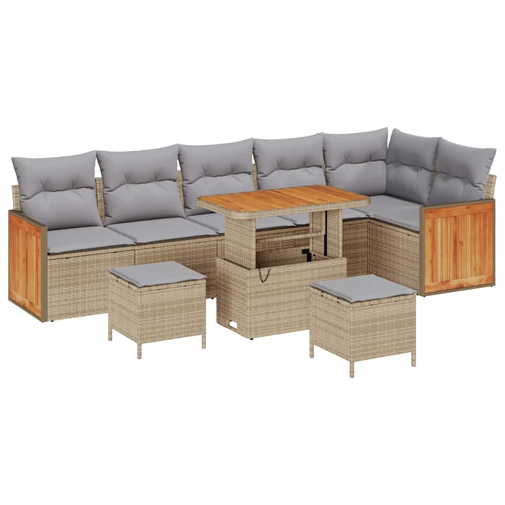 Havesofa Sæt 11 stk. 7-Antal sæder Beige og lys grå polyrattan