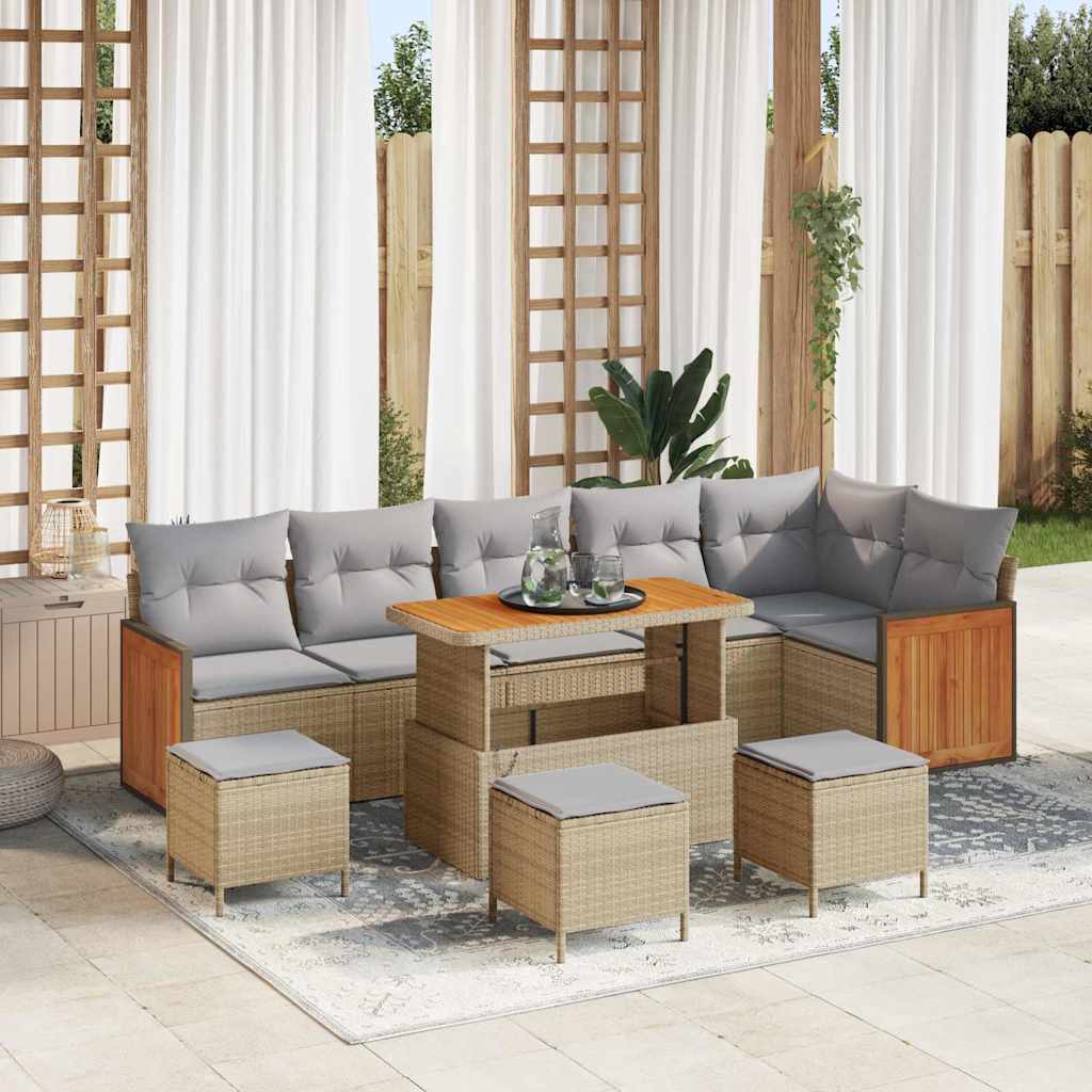 Havesofa Sæt 12 stk. 8-Antal sæder Beige og lys grå polyrattan