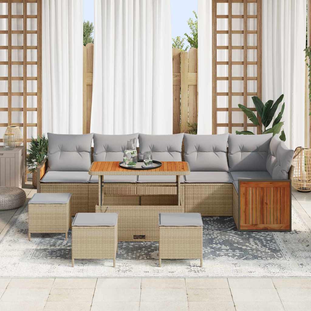 Havesofa Sæt 12 stk. 8-Antal sæder Beige og lys grå polyrattan