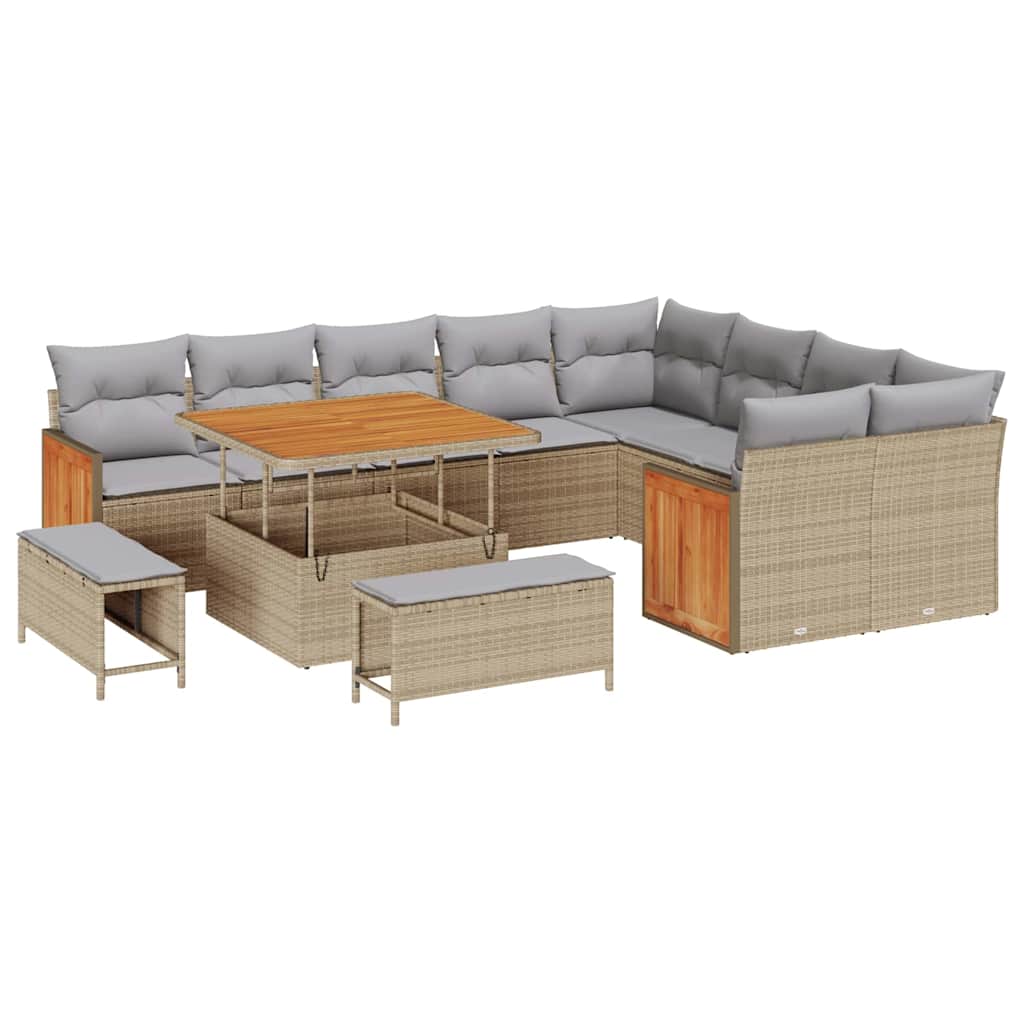 Havesofa Sæt 13 stk. 11-Antal sæder Beige og lys grå polyrattan