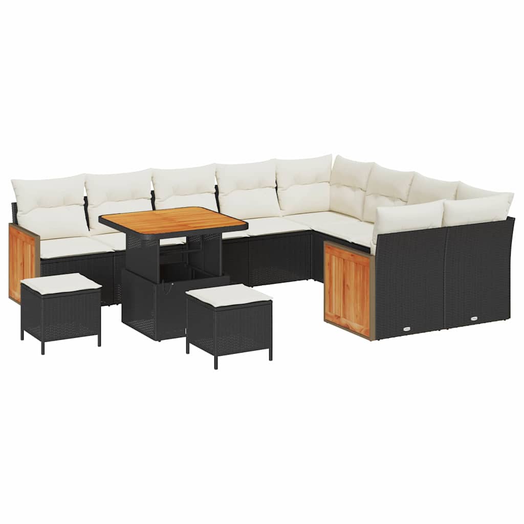 Havesofa Sæt 13 stk. 9-Antal sæder Sort og Cream polyrattan