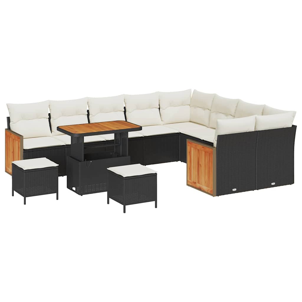 Havesofa Sæt 13 stk. 9-Antal sæder Sort og Cream polyrattan