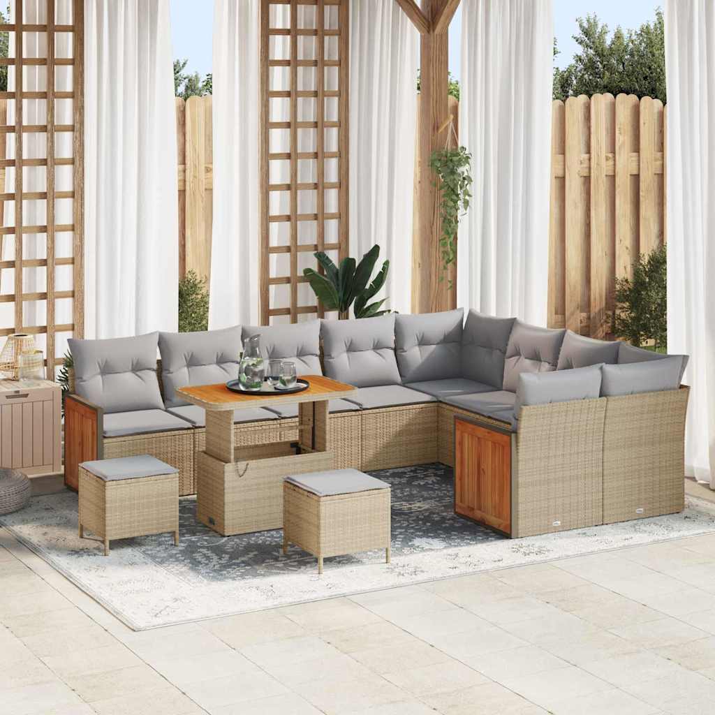 Havesofa Sæt 13 stk. 9-Antal sæder Beige og lys grå polyrattan