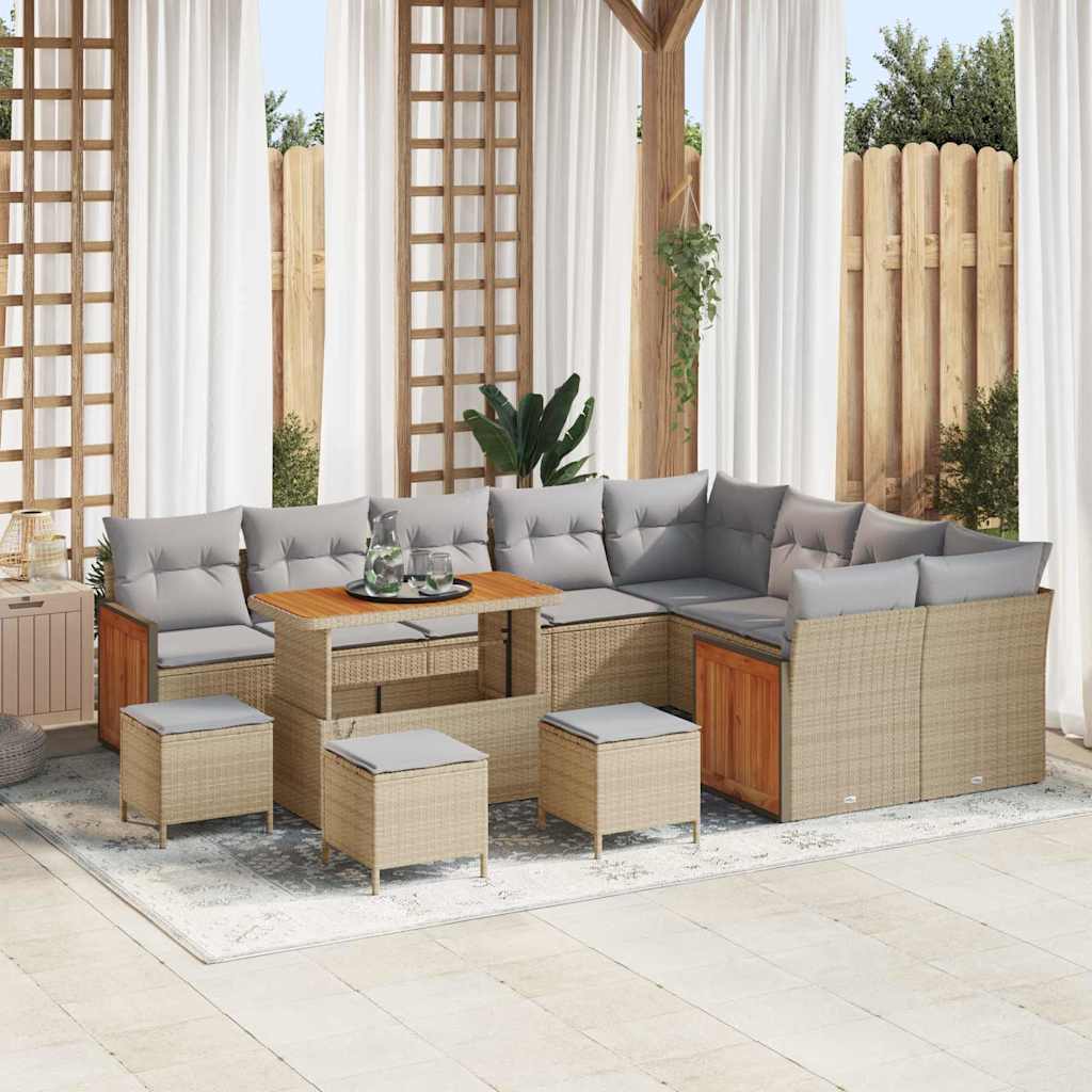 Havesofa Sæt 14 stk. 10-Antal sæder Beige og lys grå polyrattan