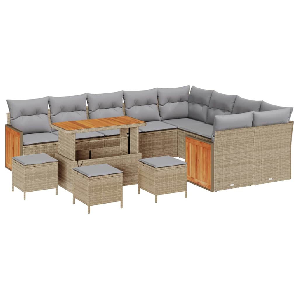 Havesofa Sæt 14 stk. 10-Antal sæder Beige og lys grå polyrattan