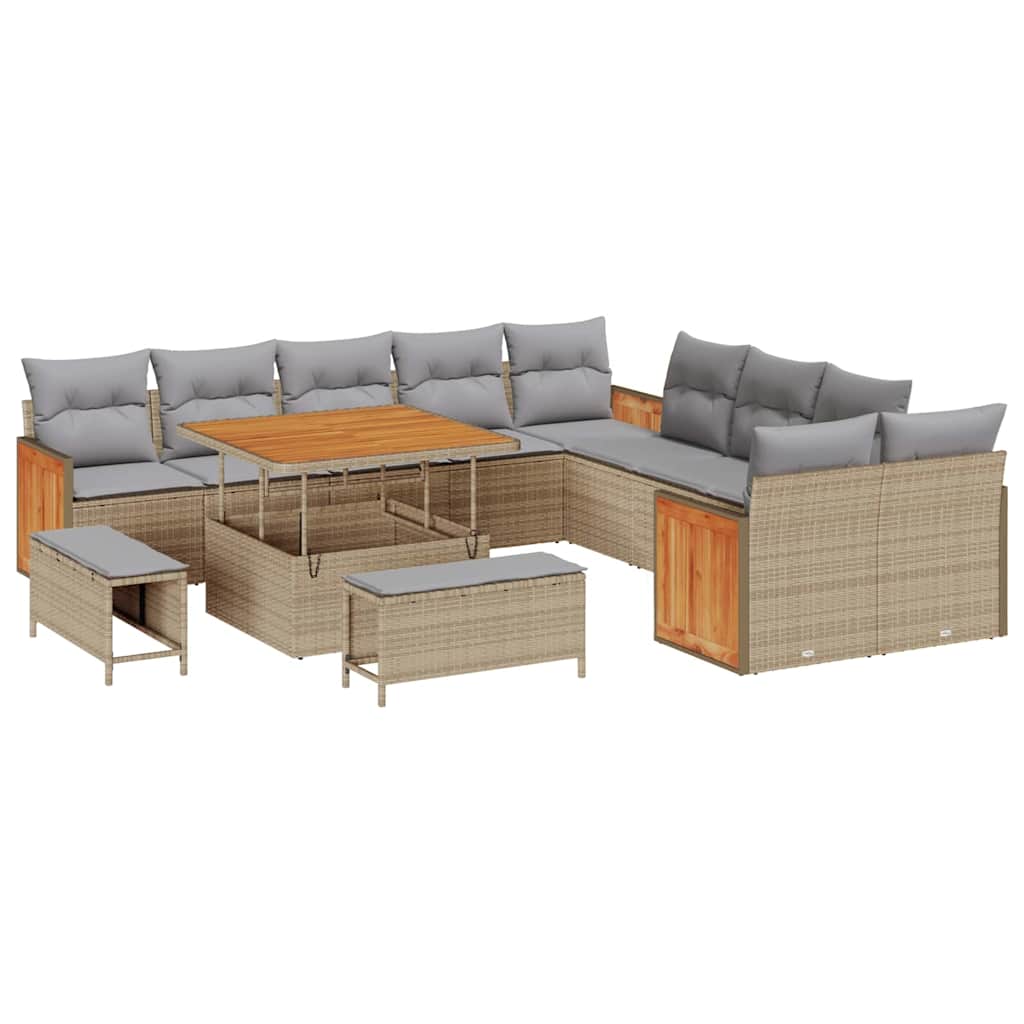 Havesofa Sæt 17 stk. 12-Antal sæder Beige og lys grå polyrattan