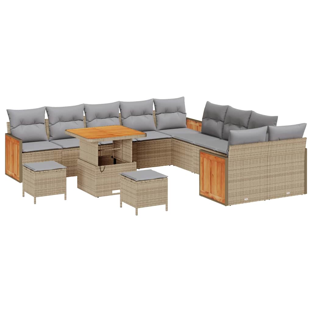 Havesofa Sæt 17 stk. 10-Antal sæder Beige og lys grå polyrattan