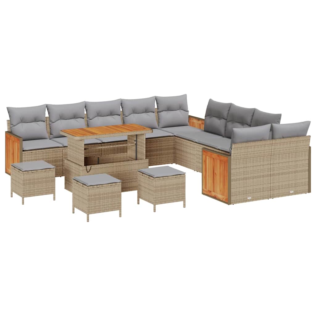 Havesofa Sæt 18 stk. 11-Antal sæder Beige og lys grå polyrattan