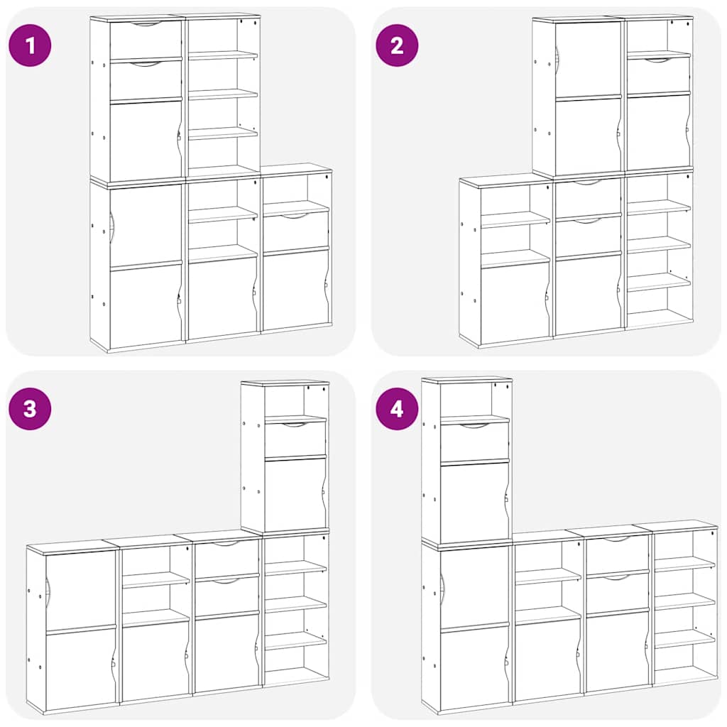 sidekabinetter 5 stk ODDA 40x24x79 cm massivt fyrretræ hvid