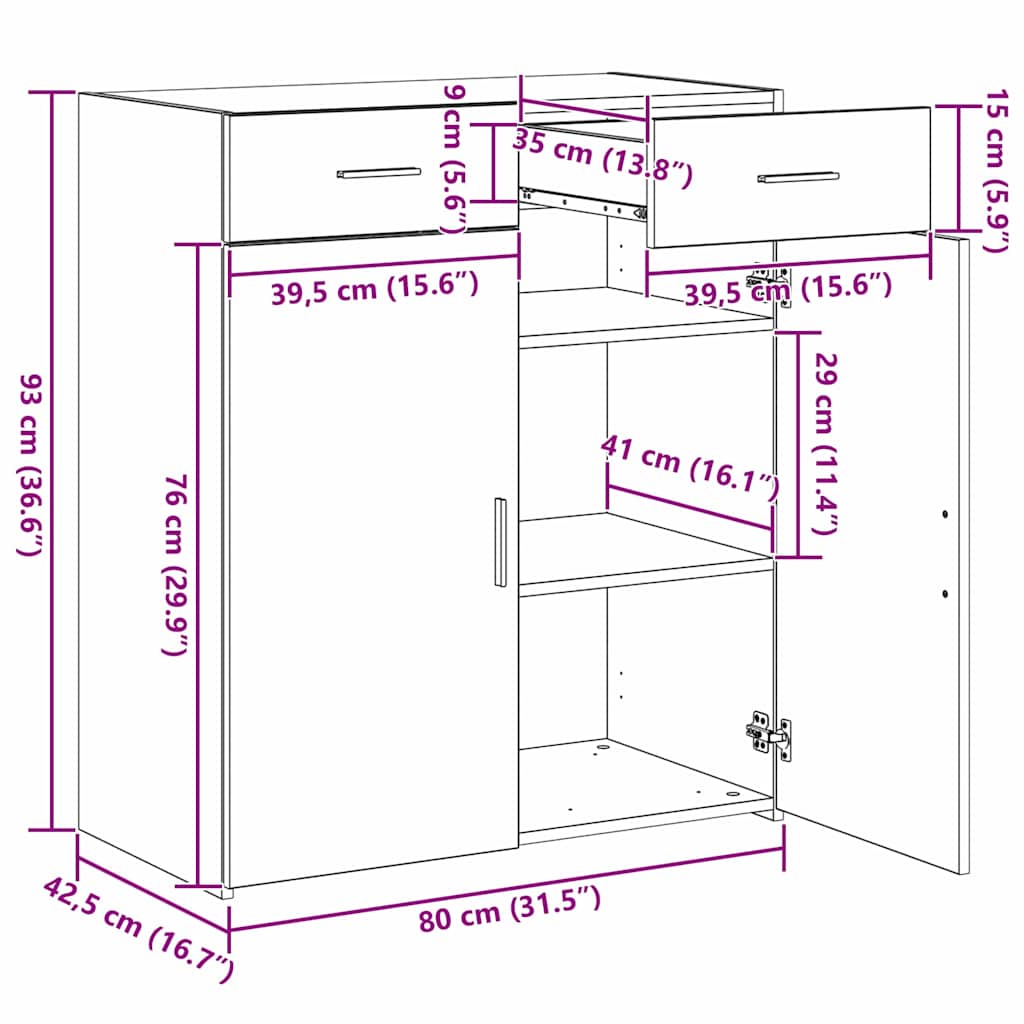 Opbevaringsskab Sort eg 80 x 42,5 x 93 cm