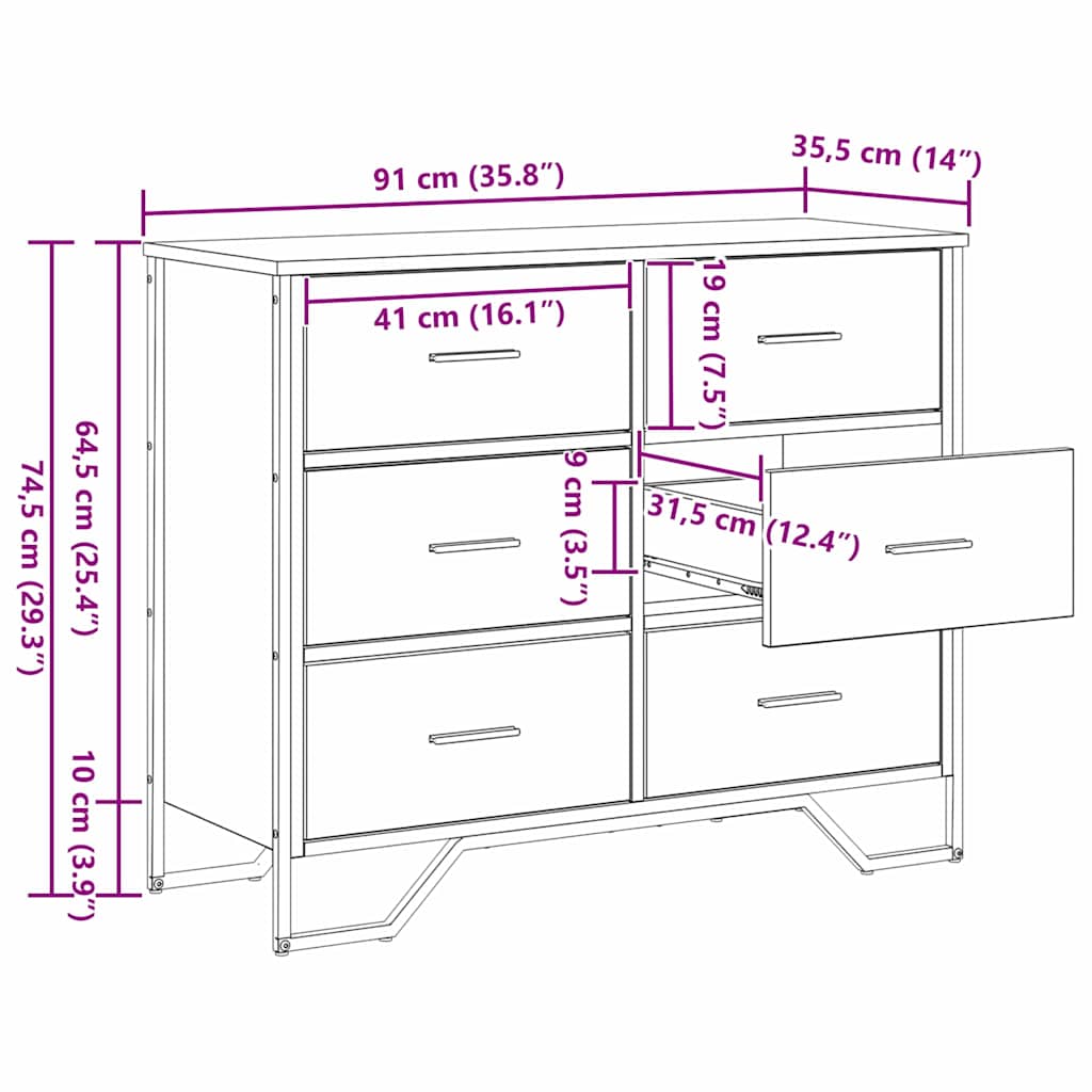 Skuffeskab 6-Skuffe Gammelt træ 91 x 35,5 x 74,5 cm