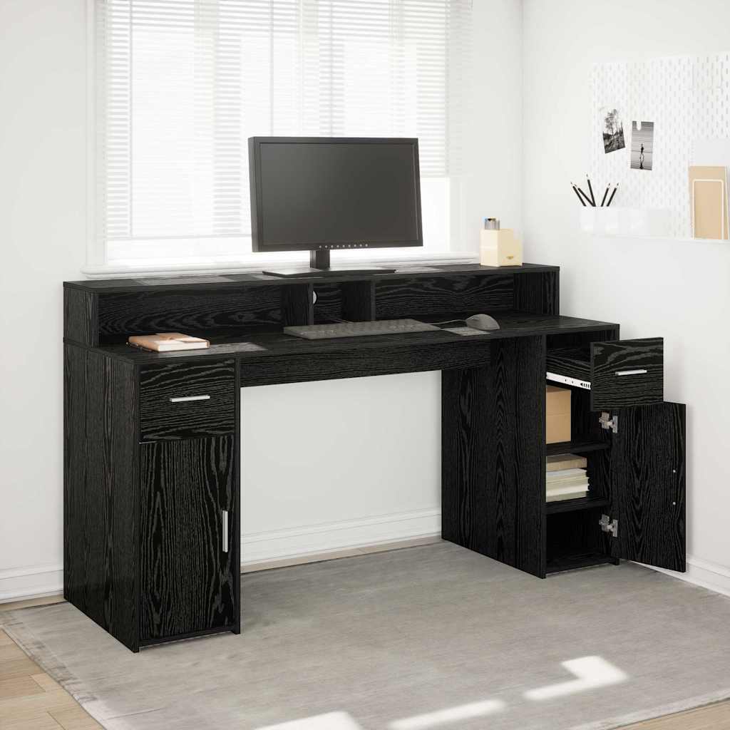 Bord med skuffe Sort eg 160 x 55 x 91 cm Konstrueret træ