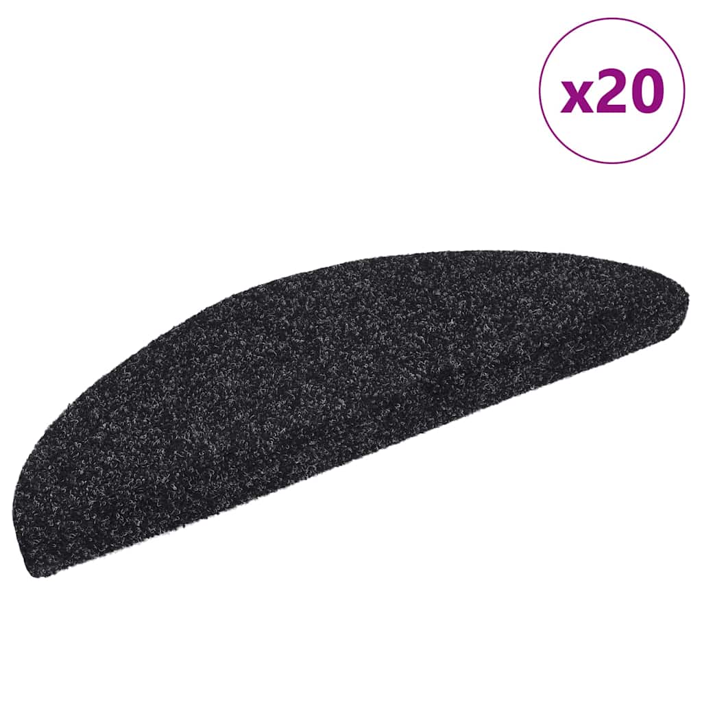 trappemåtter selvklæbende 20 stk. 56x17x3 cm sorte halvrunde