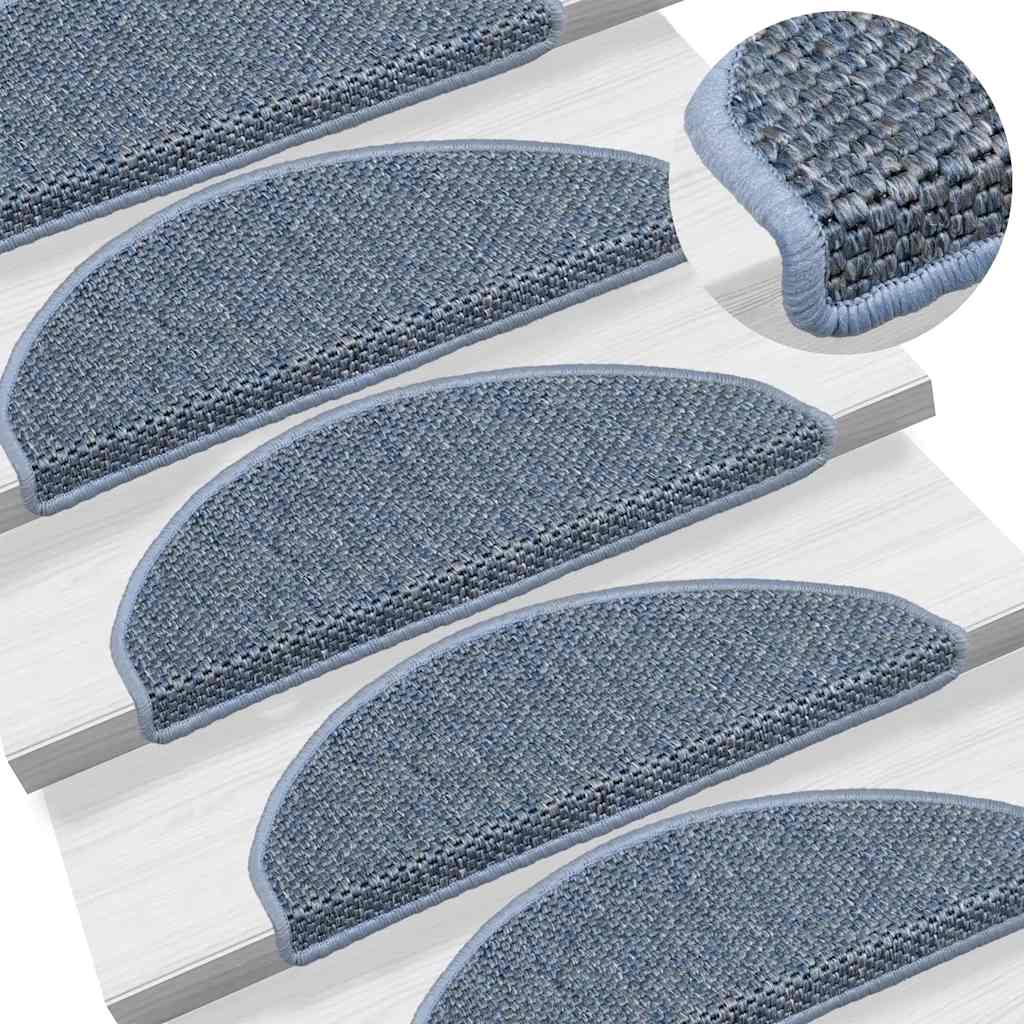 selvklæbende trappemåtter 30 stk. 65x21x4 cm sisal-look blå