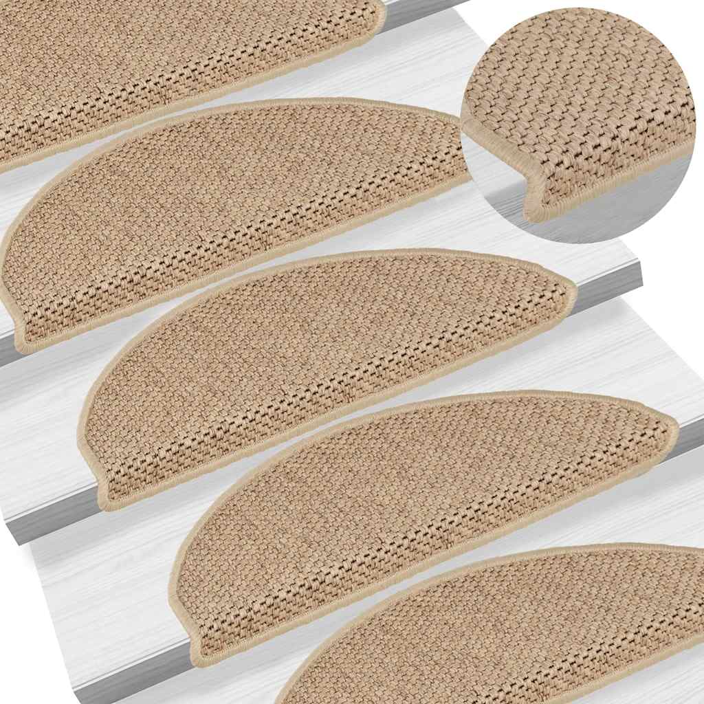 selvklæbende trappemåtter 30stk. 65x21x4cm sisal-look sandfarve