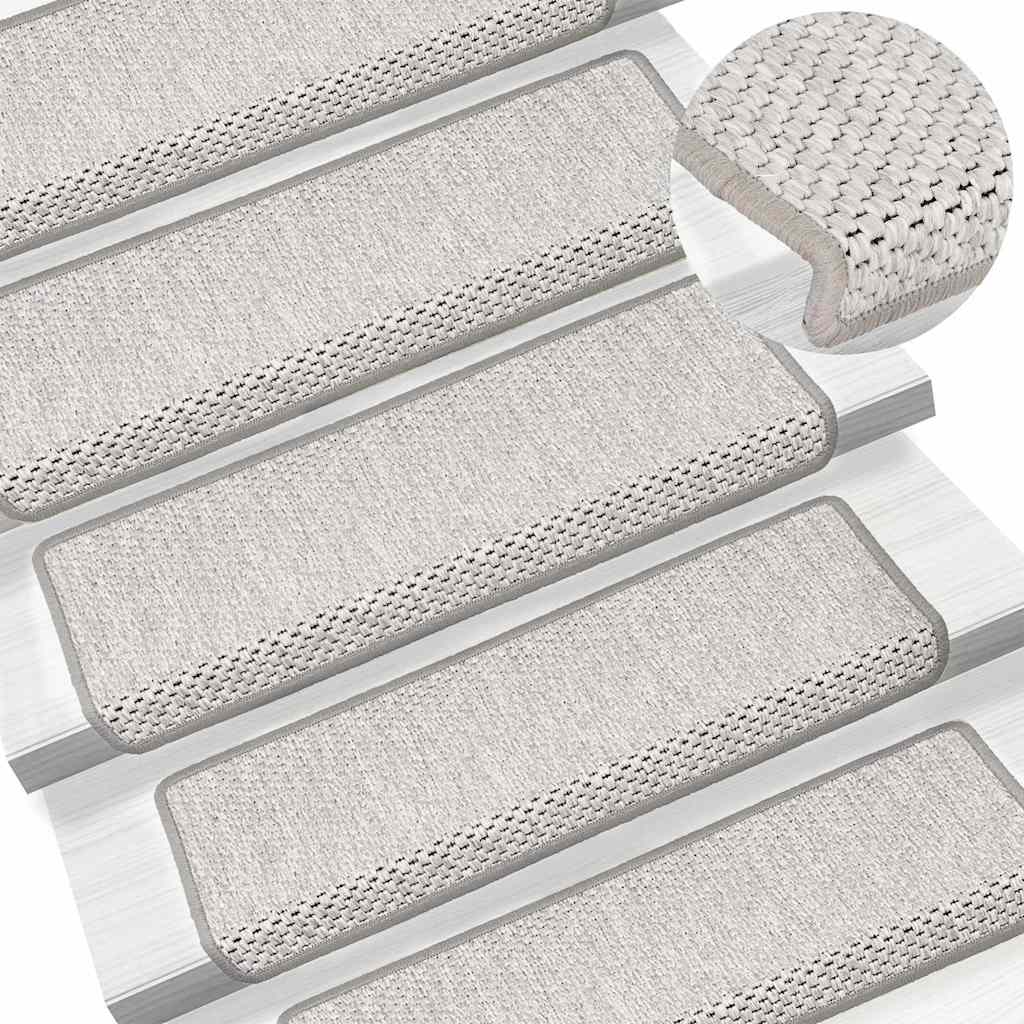 selvklæbende trappemåtter 30 stk. 65x21x4 cm sisal-look platina