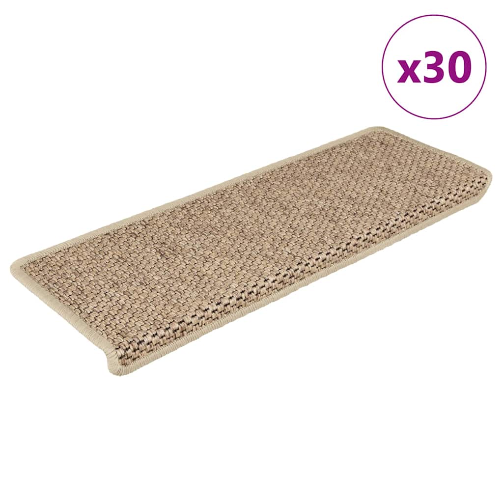 selvklæbende trappemåtter 30stk. 65x21x4cm sisal-look sandfarve