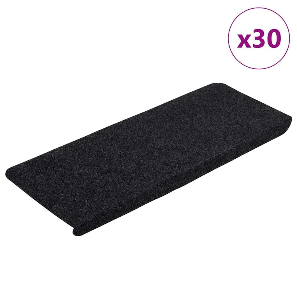 selvklæbende trappemåtter 30 stk. 65x24,5x3,5 cm sort