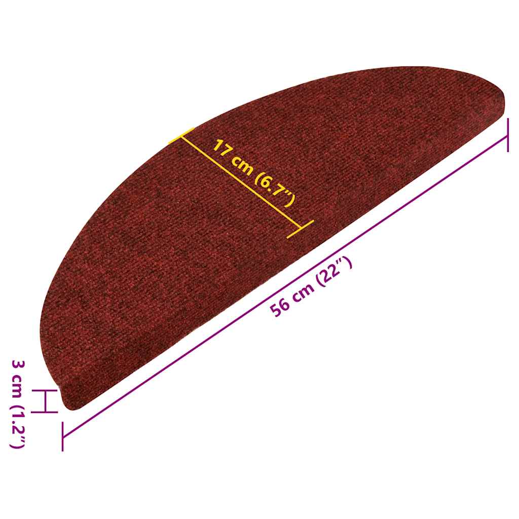 selvklæbende trappemåtter 30 stk. 56x17x3 cm rød