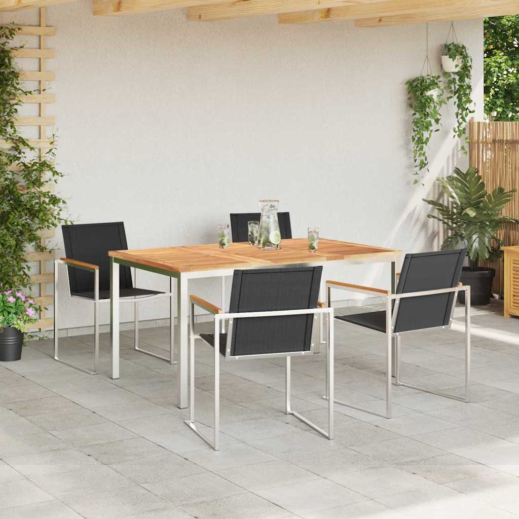 Have Spisebordssæt 5 stk. Massiv teaktræ og rustfrit stål