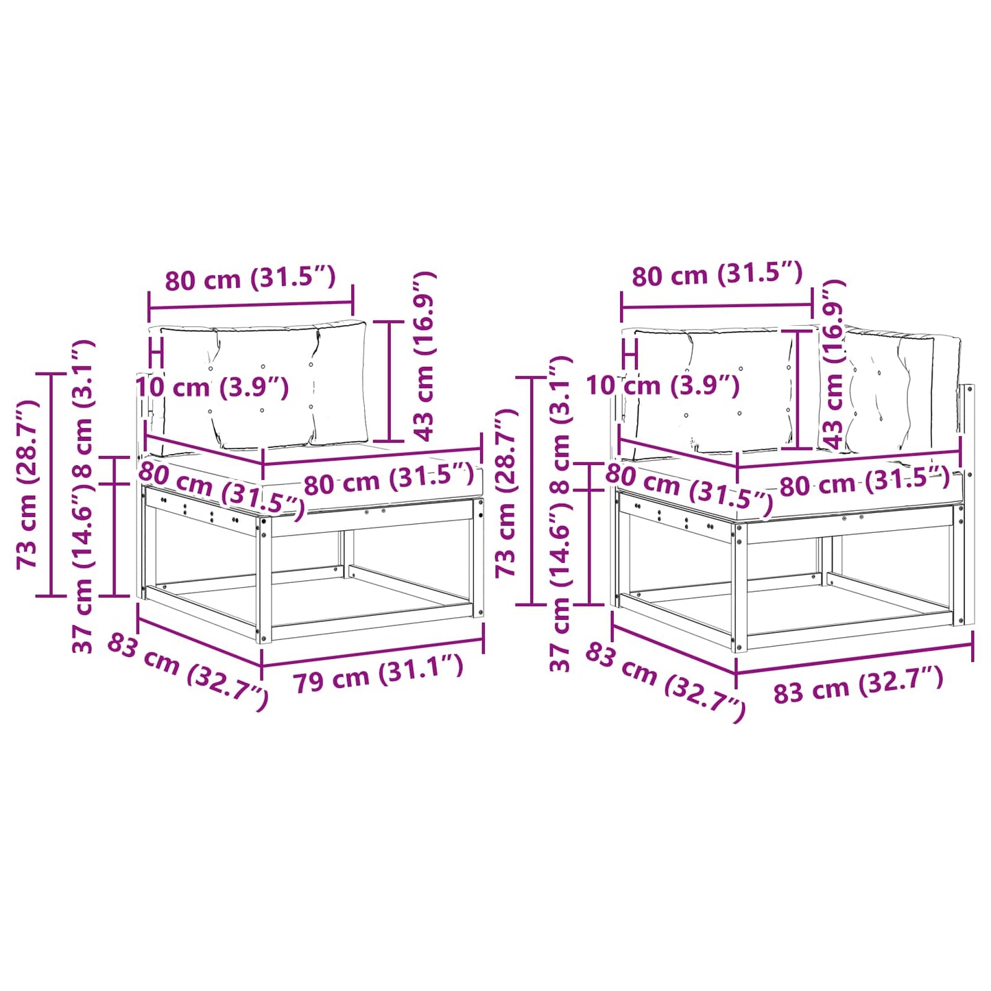 Udendørs sofagruppe 8 stk. Naturlig og Fløde