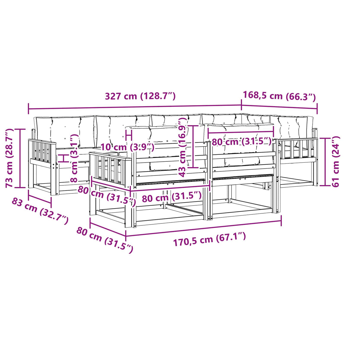 Udendørs sofagruppe 8 stk. Naturlig og Fløde
