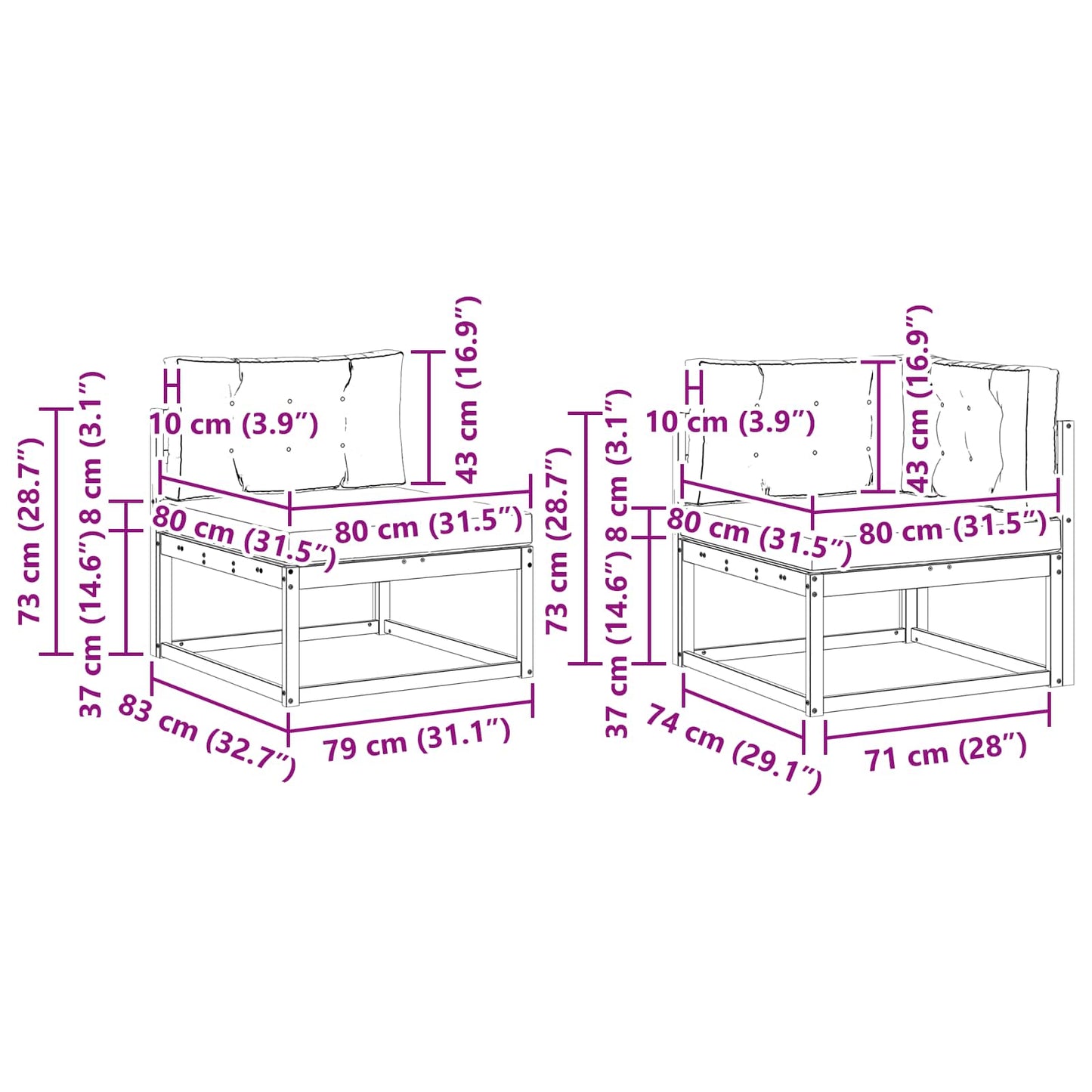 Udendørs sofagruppe 7 stk. Naturlig og Beige
