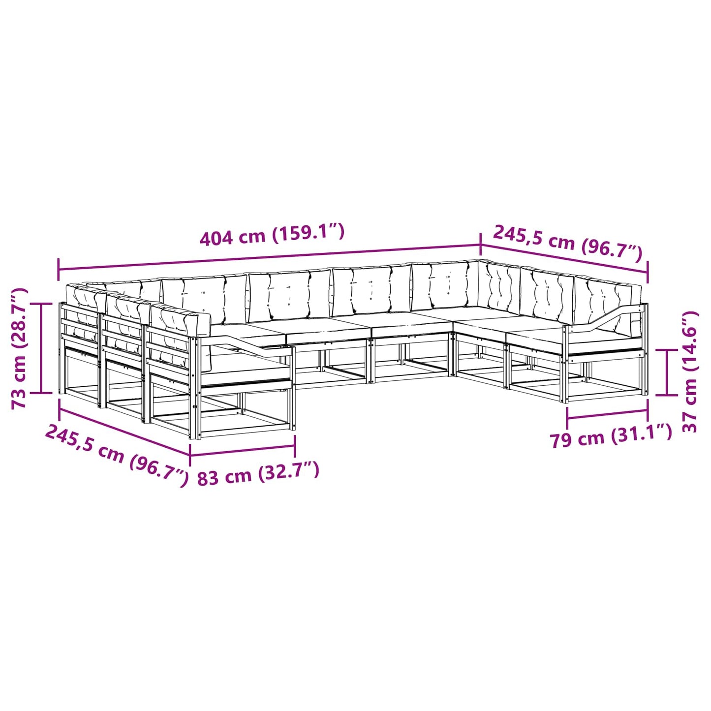 Udendørs sofagruppe 9 stk. Naturlig og Fløde