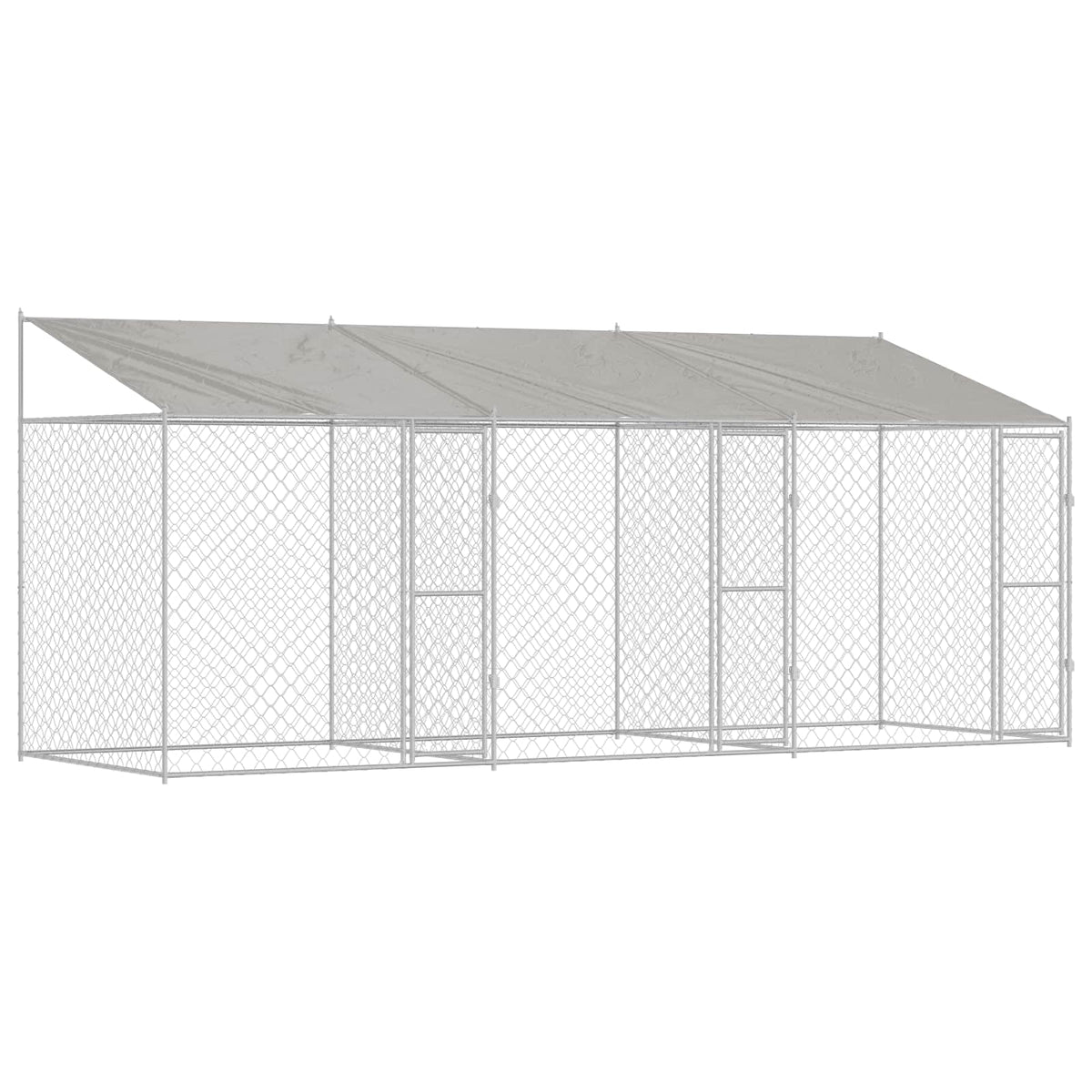 Hundebur med tag Sølv 600 x 200 x 256 cm Stål og PE