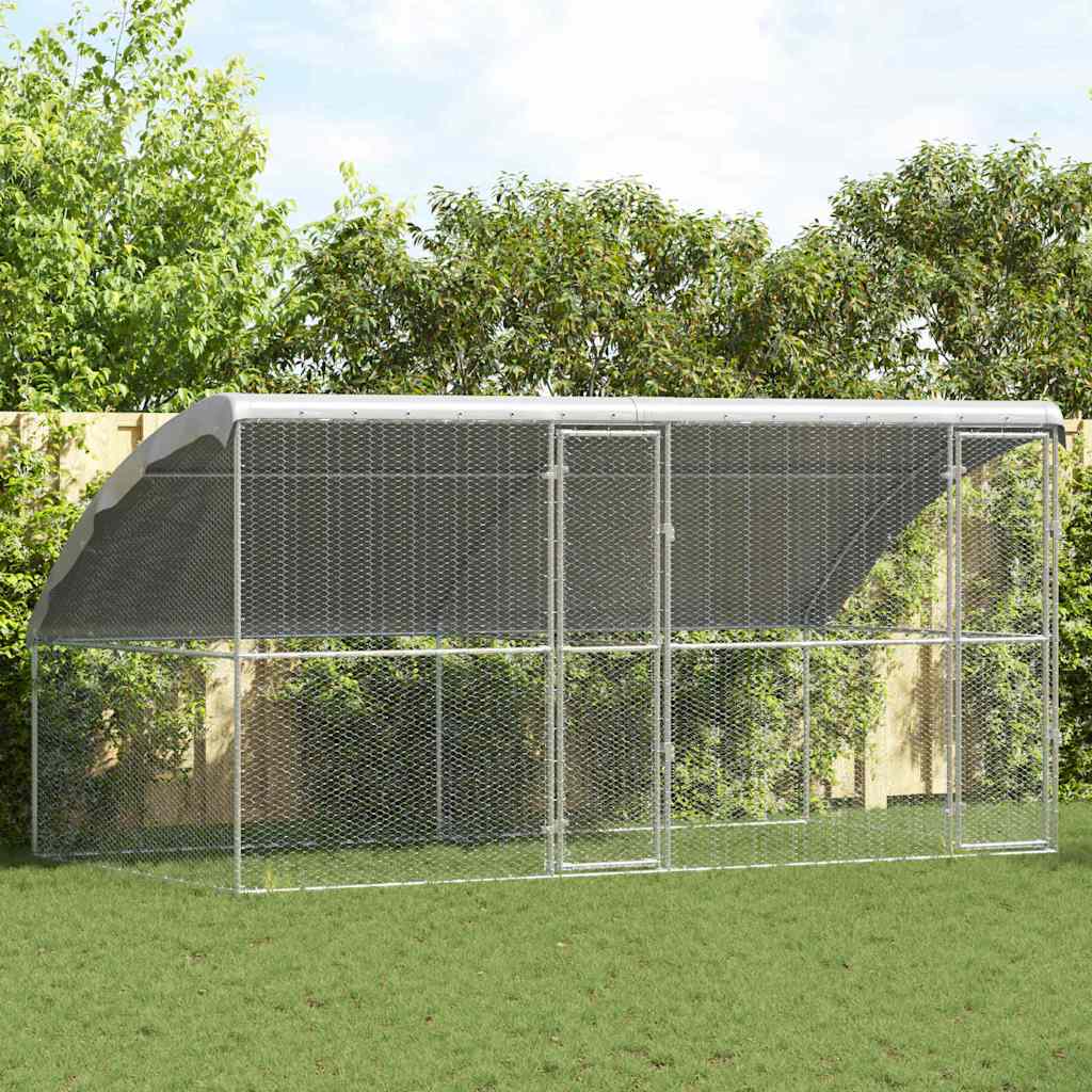 Hønsebur med 2 døre 2 stk. Sølv 400x200x200cm Galvaniseret stål