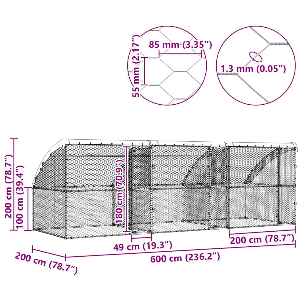 Hundehus 3 stk. Sølv 6 x 2 x 2 m Galvaniseret stål