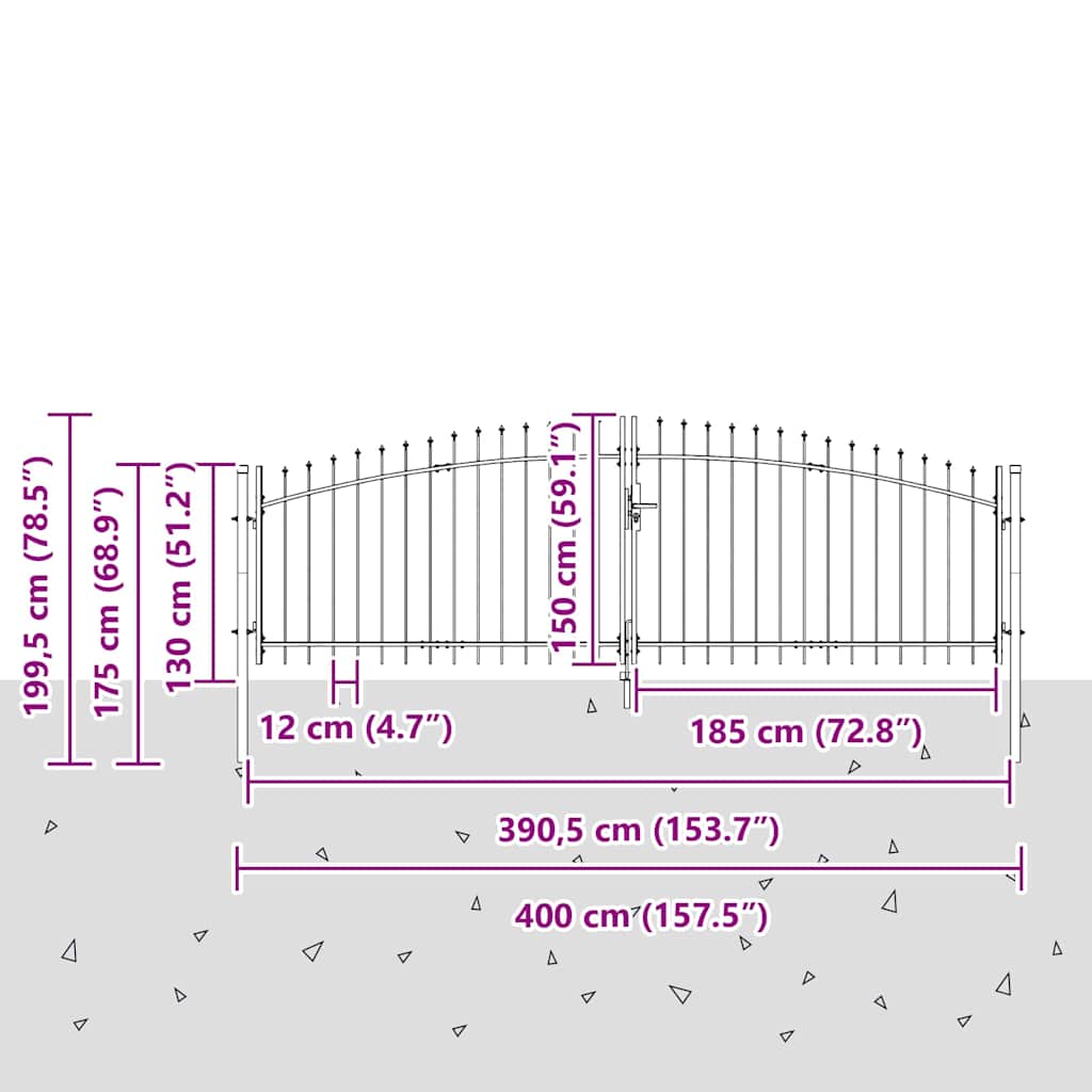 Dobbelt Port WOERDEN 400 x 199,5 cm Stål Grå Låses
