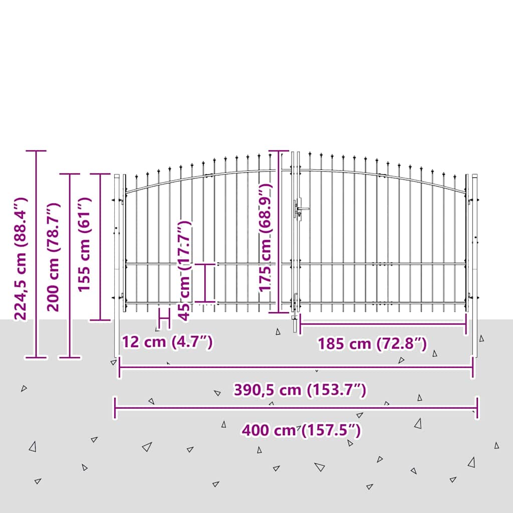 Dobbelt Port WOERDEN 400 x 224,5 cm Stål Grå Låses