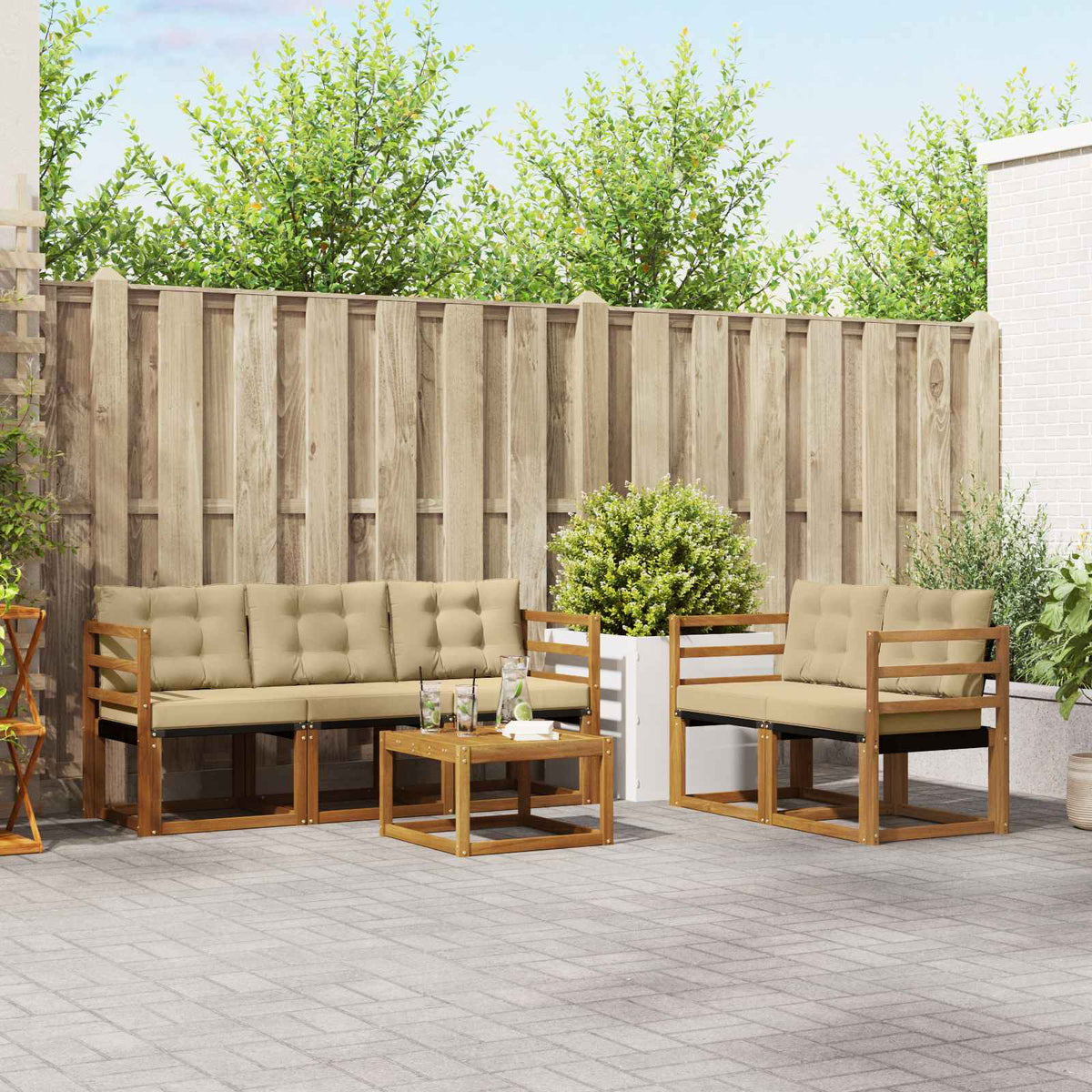 Udendørs sofagruppe 6 stk. Naturlig og Beige