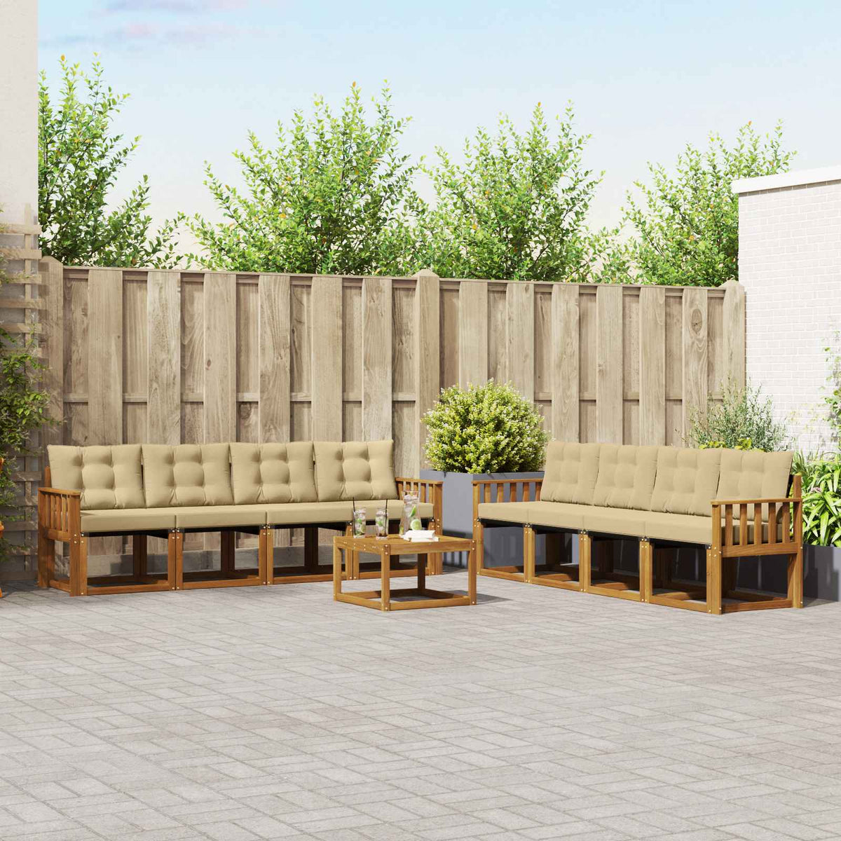 Udendørs sofagruppe 9 stk. Naturlig og Beige