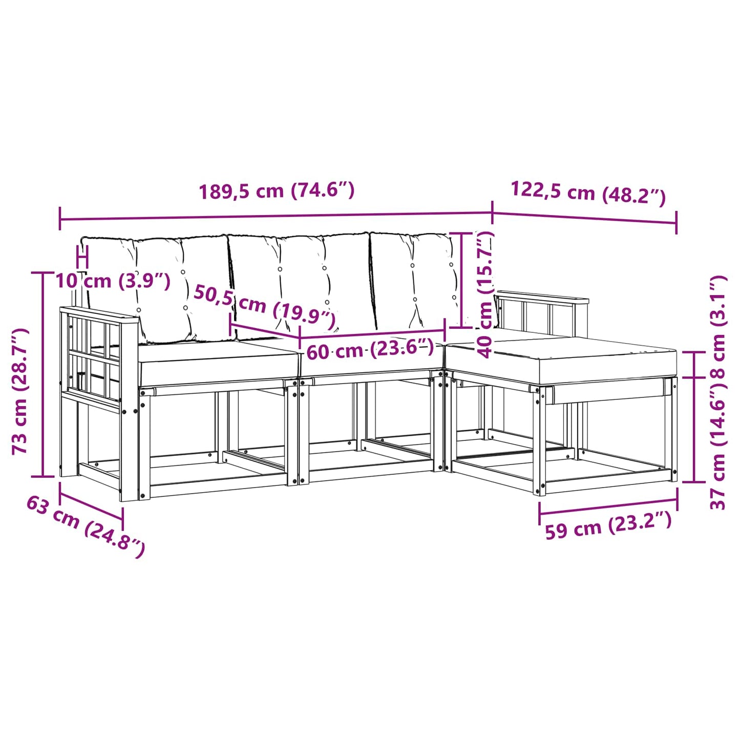 Udendørs sofagruppe 4 stk. Naturlig og Fløde