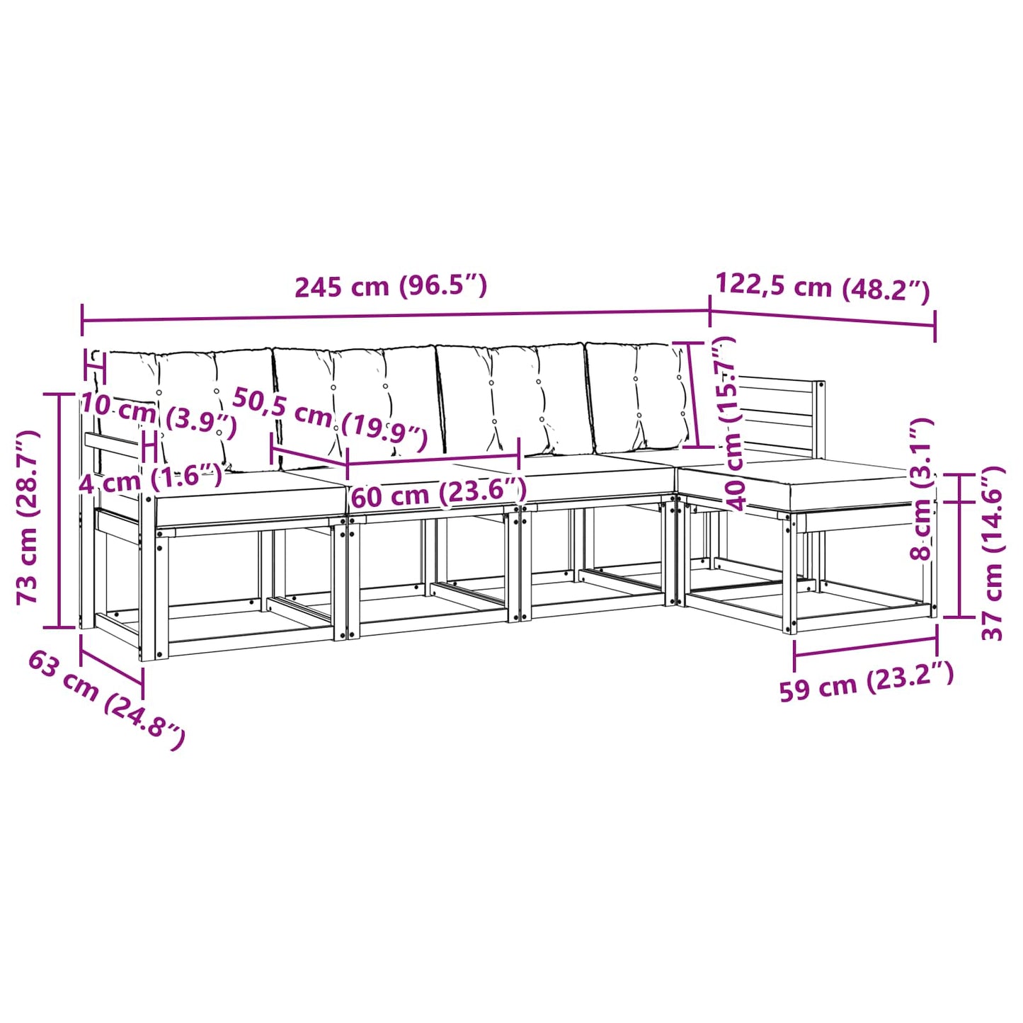 Udendørs sofagruppe 5 stk. Naturlig og sort