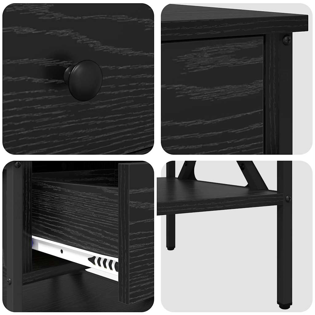 Sengebord 2 stk. Sort eg 40 x 42 x 45 cm Laminat træ og metal
