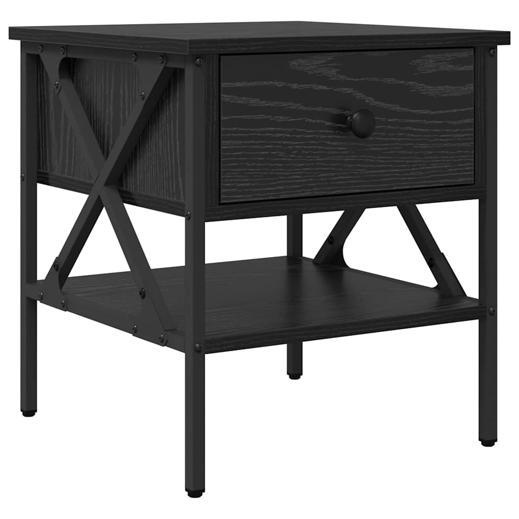 Sengebord 2 stk. Sort eg 40 x 42 x 45 cm Laminat træ og metal