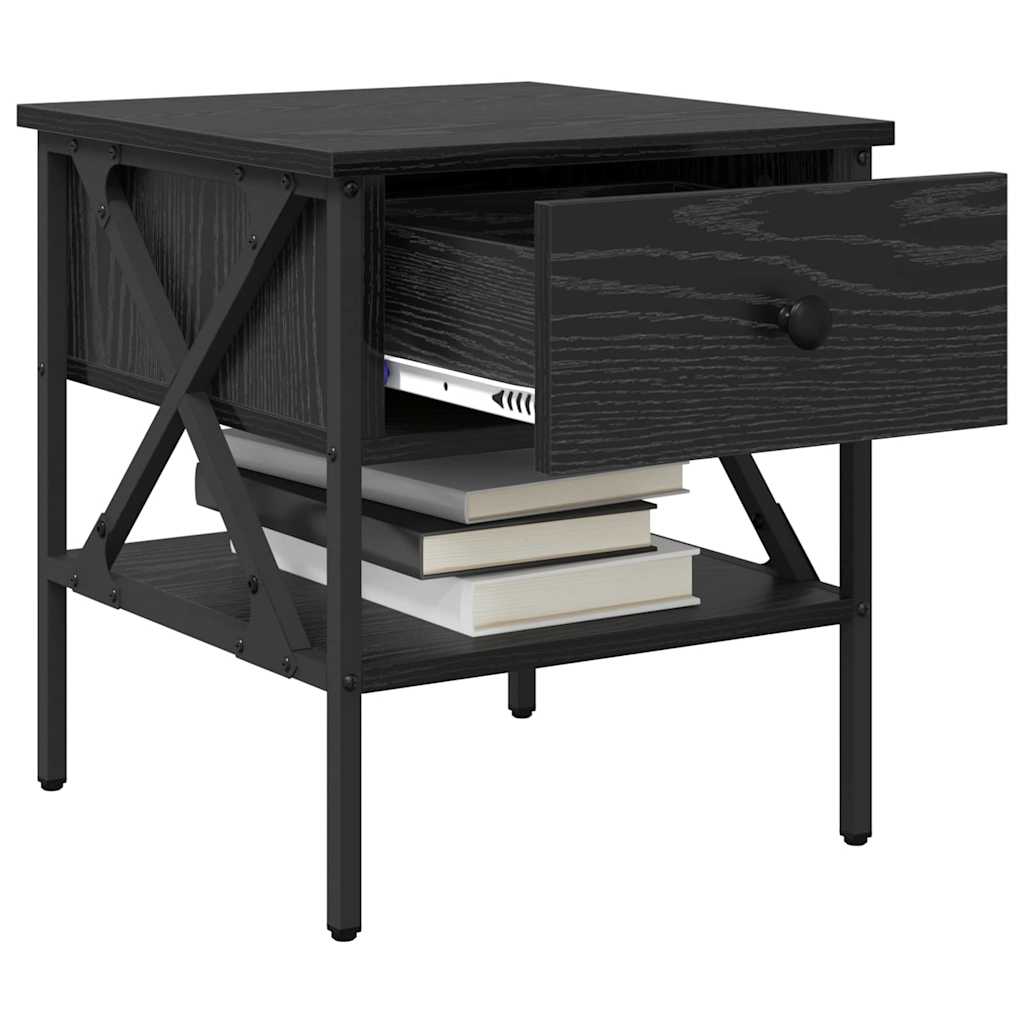 Sengebord 2 stk. Sort eg 40 x 42 x 45 cm Laminat træ og metal