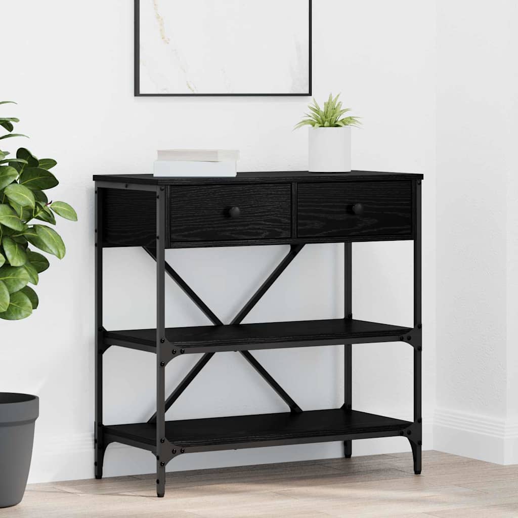 Konsolbord med skuffe med hylde Sort eg 75 x 34,5 x 75 cm træ