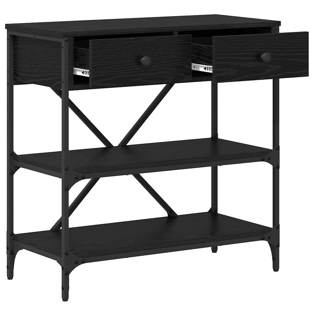 Konsolbord med skuffe med hylde Sort eg 75 x 34,5 x 75 cm træ