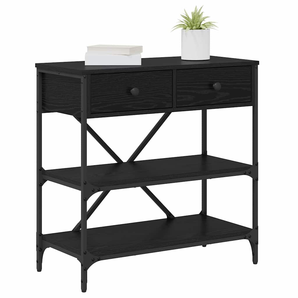 Konsolbord med skuffe med hylde Sort eg 75 x 34,5 x 75 cm træ