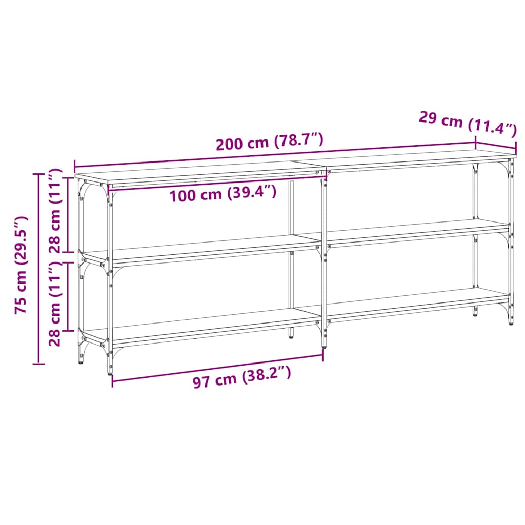 Konsolbord Gammelt træ 200 x 29 x 75 cm Samlet træ og metal