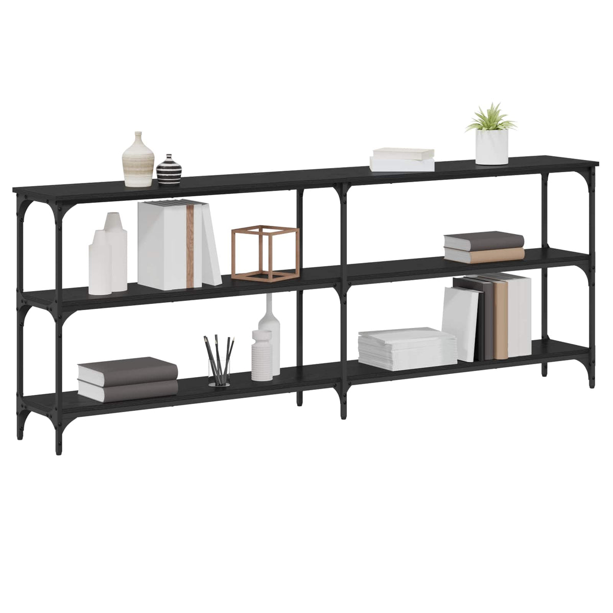 Konsolbord Sort eg 200 x 29 x 75 cm Samlet træ og metal