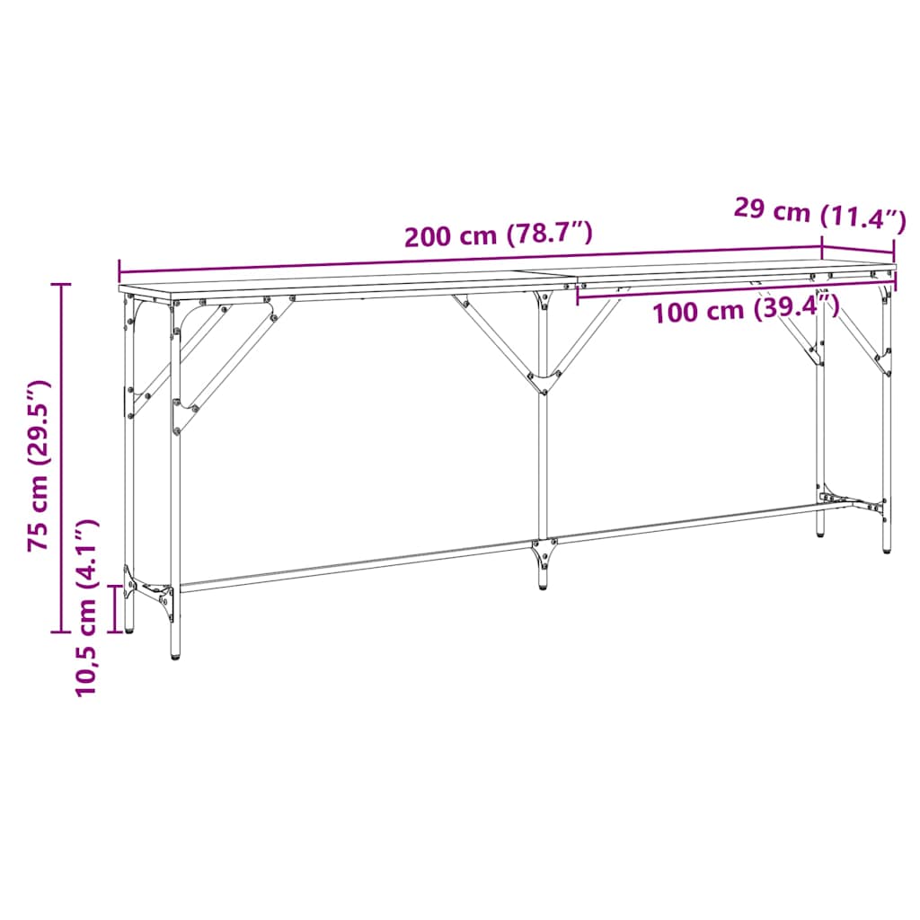 Konsolbord Sort eg 200 x 29 x 75 cm Laminat træ og metal