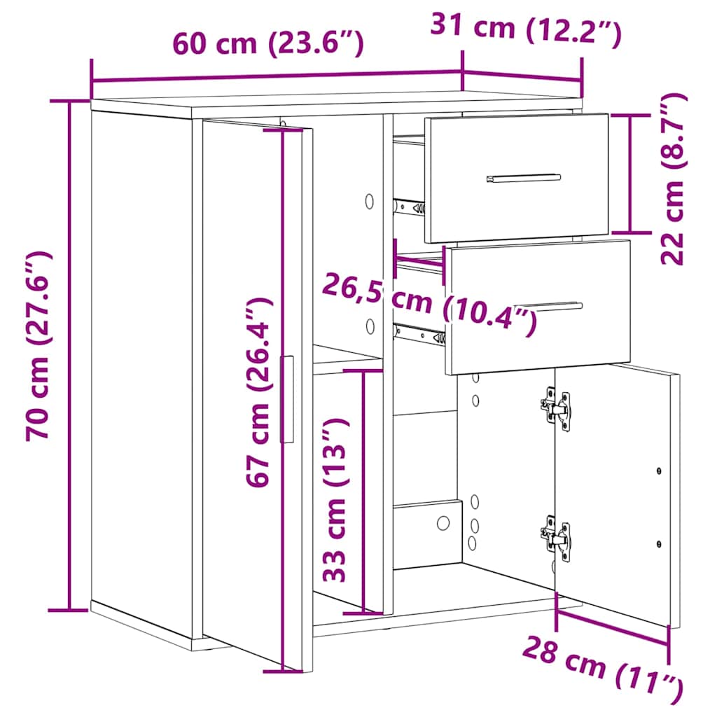 Sideboard Gammelt træ 60 x 31 x 70 cm Konstrueret træ